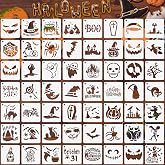 Augshy 56 Pack Small Halloween Pumpkin Stencils for Painting Crafts | Plastic, Reusable, Wood Ornaments, Fabrics, Door Mats, Window Decoration, DIY Crafts, 3 Inch