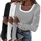 Zeagoo Women's Long Sleeve Scoop Neck Shirts Casual Slim Fit Rib Knit Tops Summer Fall Basic Business Work Tee