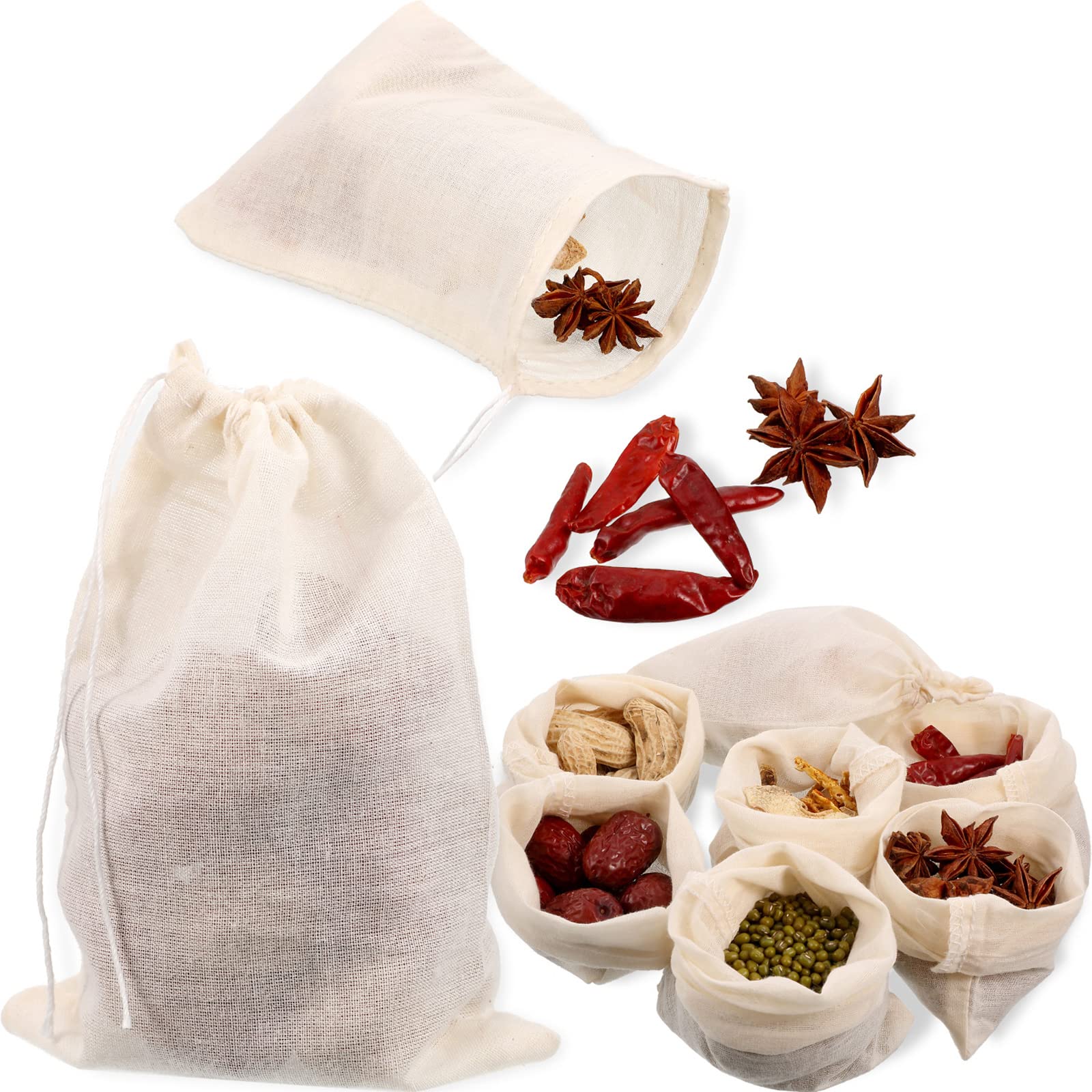 24 Pieces Spice Bags for Cooking Cheesecloth Bags for Straining Reusable Empty Tea Bags Drawstring Soup Bags Muslin Bags (4 x 6 Inch)