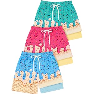 Unittype 3 Pcs Ice Cream Swim Trunks for Kids Beach Shorts Quick Dry Swimwear with Compression Liner Drawstring Waist