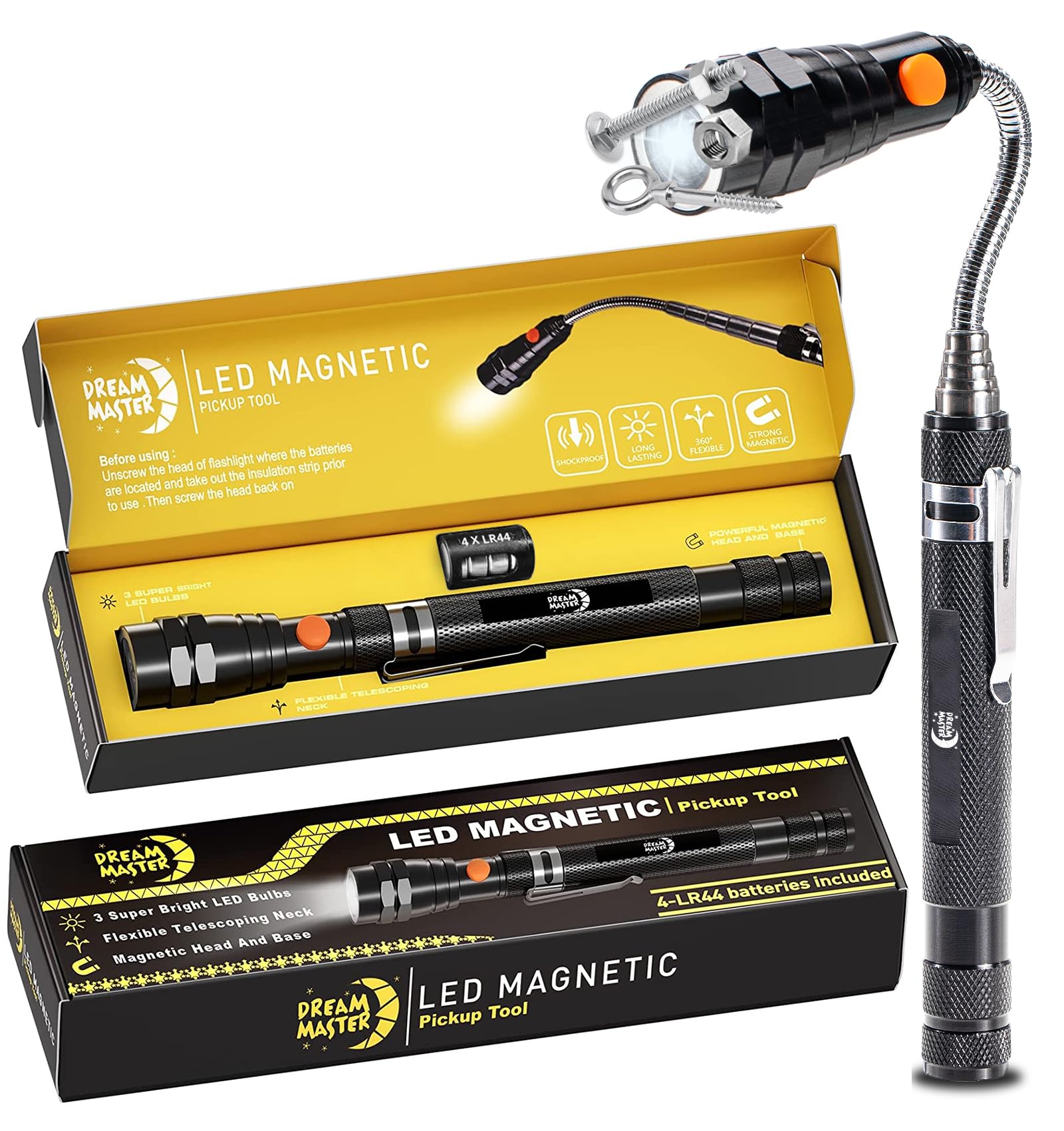 Magnetic Pickup Tool Gifts for Men, Telescoping Magnet Flashlight, Gifts Idea & Stocking Stuffers for Men, Mechanic, Tech, Handyman, Boyfriend, Christmas Gifts for Dad, Husband, Father, Black