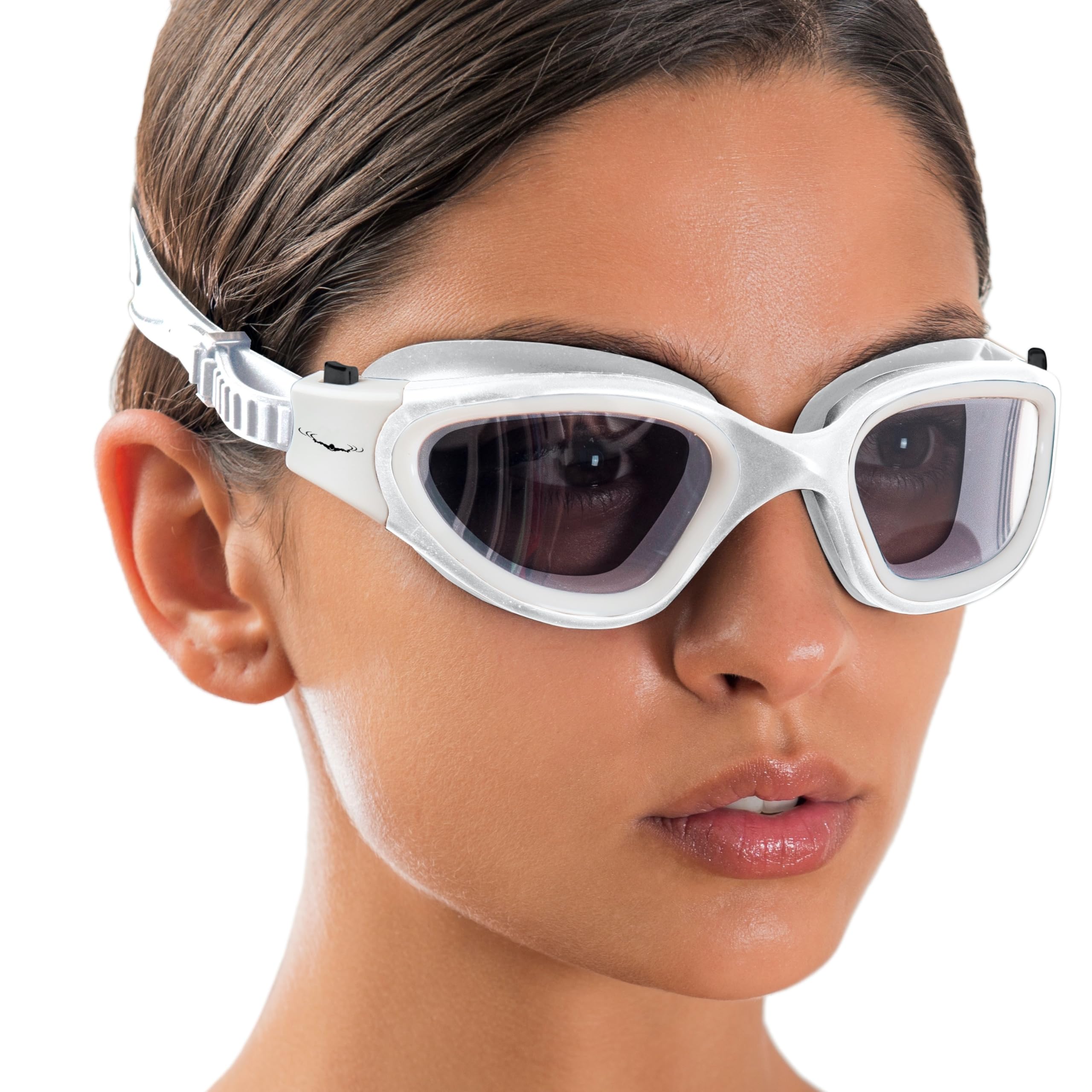 AqtivAqua Swimming Goggles Adult and Kids Goggles Kids 6-14 Men Women Swim Children Boys Girls DX-S (All White frame, Silver case, Shade lens)