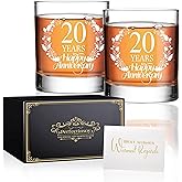 Perfectinsoy 20 Years Happy Anniversary Whiskey Glass Gift Set, 20th Anniversary Wedding Gift For Mom, Dad, Grandparents, Soulmate, Couple, 20 Years Gifts, Happy 20th Anniversary Birthday