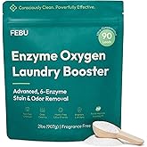 FEBU Enzyme Oxygen Laundry Booster, Odor Eliminator & Stain Remover | Advanced 6-Enzyme Formula for Sweat, Pet & Musty Odors | Plant-Based, Safe, Plastic-Free Powder, USA-Made | Fragrance Free, 2lbs