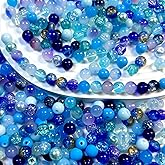 Chuxin 300pcs 8mm Glass Beads, 24 Colors Assorted Glass Beads for Jewelry Making, Blue Series Round Spacer Bead Kit for Bracelet Necklace DIY Craft
