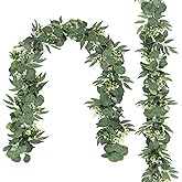 TOCHGREEN 5.9FT Eucalyptus Garland Artificial Vines Fake Greenery Garland with Gypsophila and Willow Leaves Faux Hanging Plants for Wedding Home Party Table Wall Decor (2pcs)