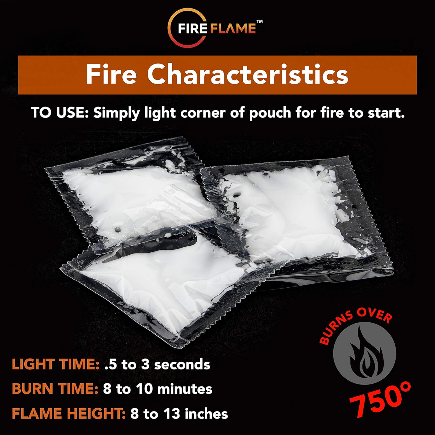 FireFlame Quick Instant Fire Starter - 100% Waterproof All-Purpose Indoor & Outdoor FireStarter, for Charcoal Starter, Campfire, Fireplace, Firepit, Smoker - Odorless and Non-Toxic - 20 Pouches in Bag: Sports & Outdoors