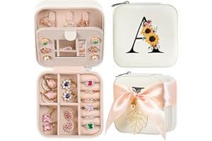 AYGXU Travel Jewelry Box for Women and Girls - Small Case With Initial A-Z - Teacher Gifts