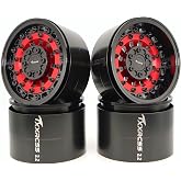 TxXrcss 207g Super Heavy Duty 2.2 Beadlock Wheel Adjustable 2 Offsets Rims for 1/10 RC Crawle (4PC) (Red &amp; Black)