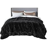 Bedsure GentleSoft Fluffy Black Blankets Queen Size for Bed, Thick Sherpa Faux Fur Fleece Fuzzy Plush Winter Warm Soft Full Queen Blankets, Bedroom Decor Black Gifts Cozy Gifts for Women Men, 90x90