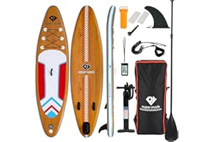 PY SUPER MODE Inflatable Stand Up Paddle Board with Premium SUP Accessories - Backpack, Adjustable Paddle, Non-Slip Deck, Hand Pump, Leash, Fins, Waterproof Bag