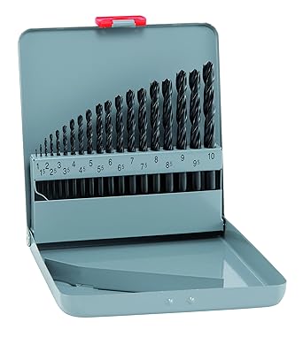 alpen HSS Sprint Spiralbohrer, kurz, DIN 338 RN, Durchmesser 1-10,5 x 0,5 mm als 19-teiliger Satz in der Metallkassette, 8003