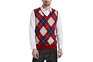 Kallspin Men's Argyle Vest Sweater Wool Blend V-Neck Sleeveless Pullover Sweater
