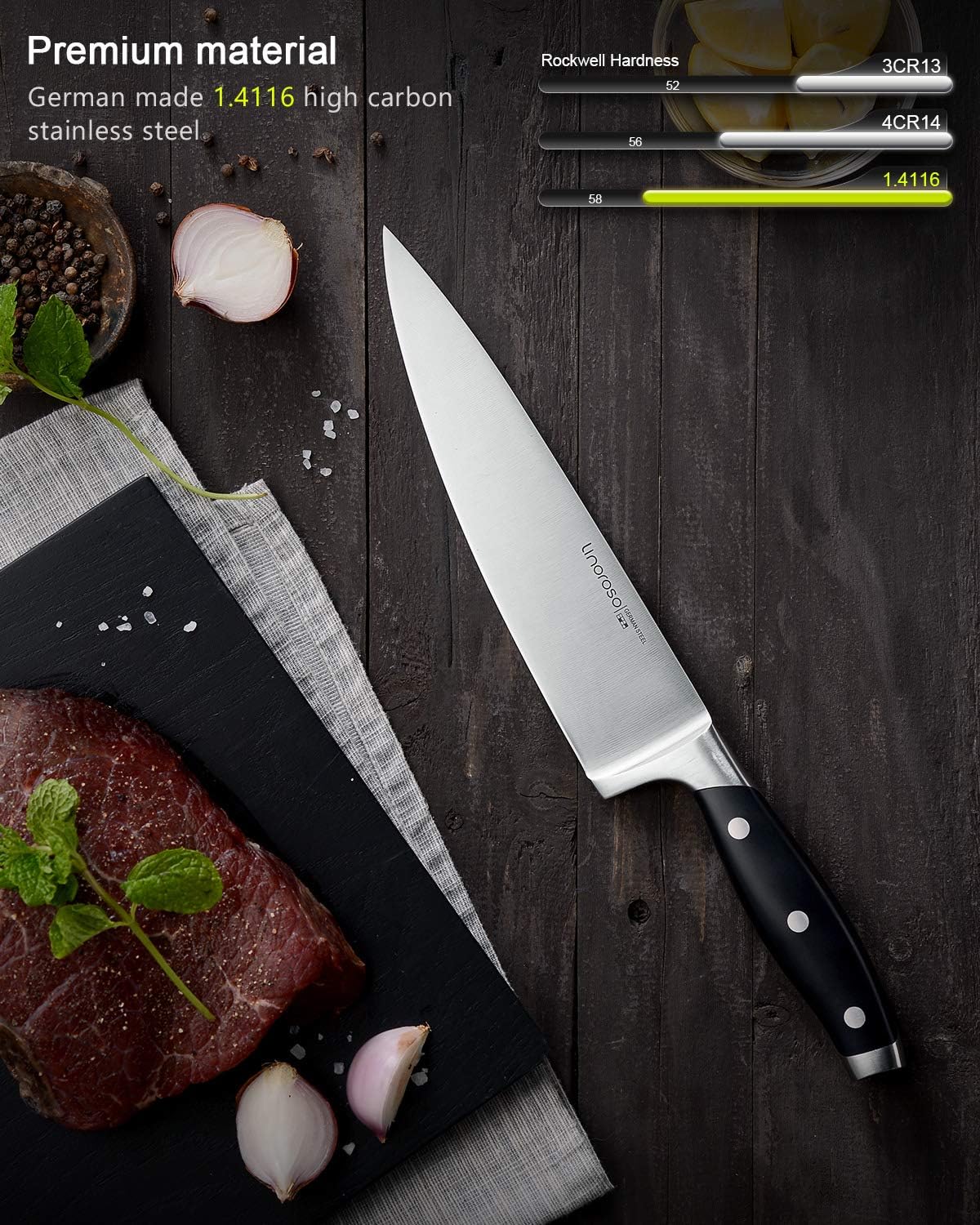 linoroso Chef Knife, Professional Pro Kitchen Knife 8 inch Chef's Knives - Image 3