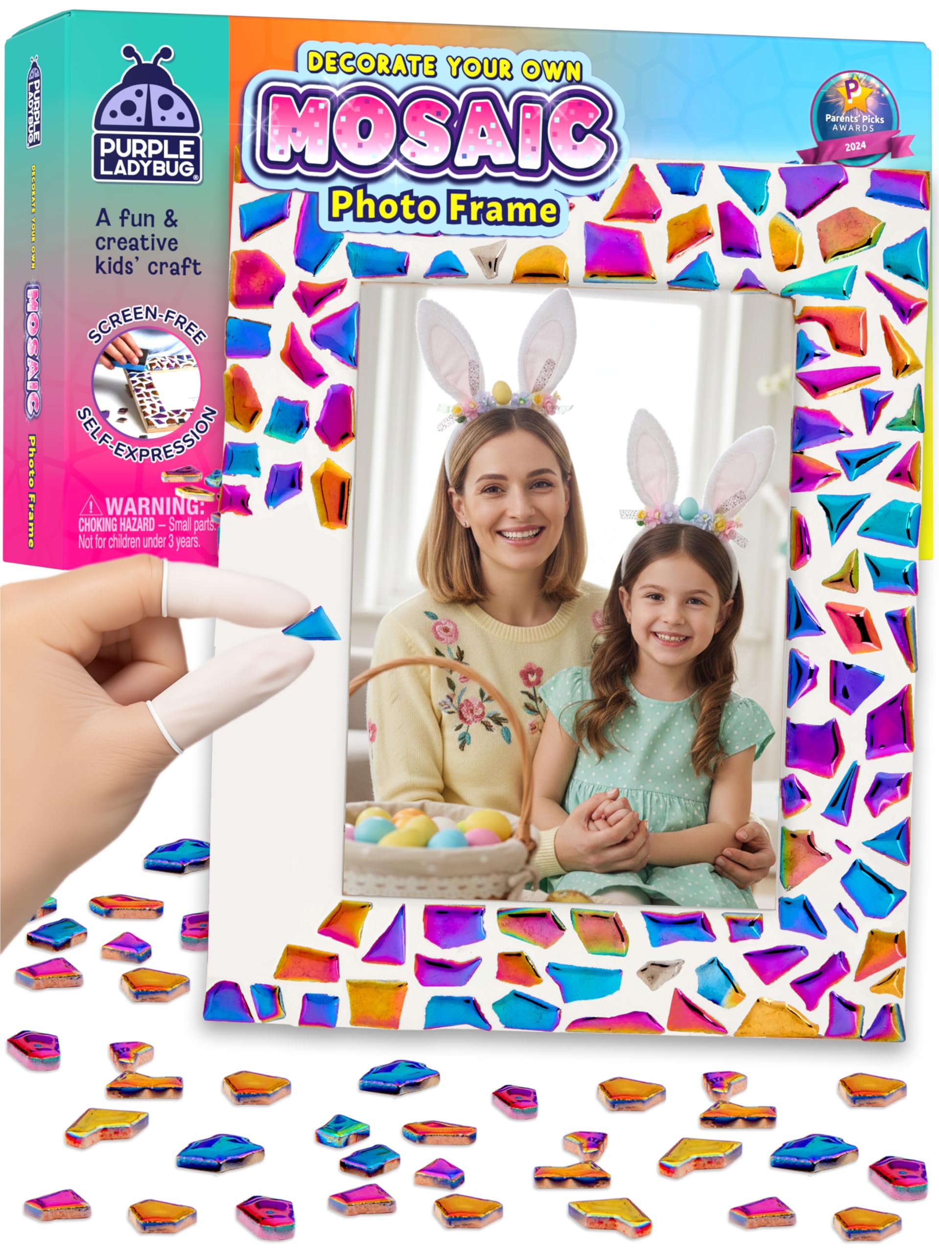 PURPLE LADYBUG Decorate Your Own Photo Frame Mosaic Kit - Mosaic Kits for Children Ages 6-12, Easter Art and Crafts for Girls Ages 7-12, & Girls Birthday Presents