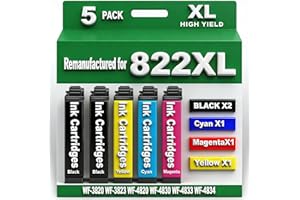 for 822XL Ink Cartridges Latest Upgrade Remanufactured for Epson 822XL Ink Cartridges to use with WF-3820 WF-3823 WF-4820 WF-
