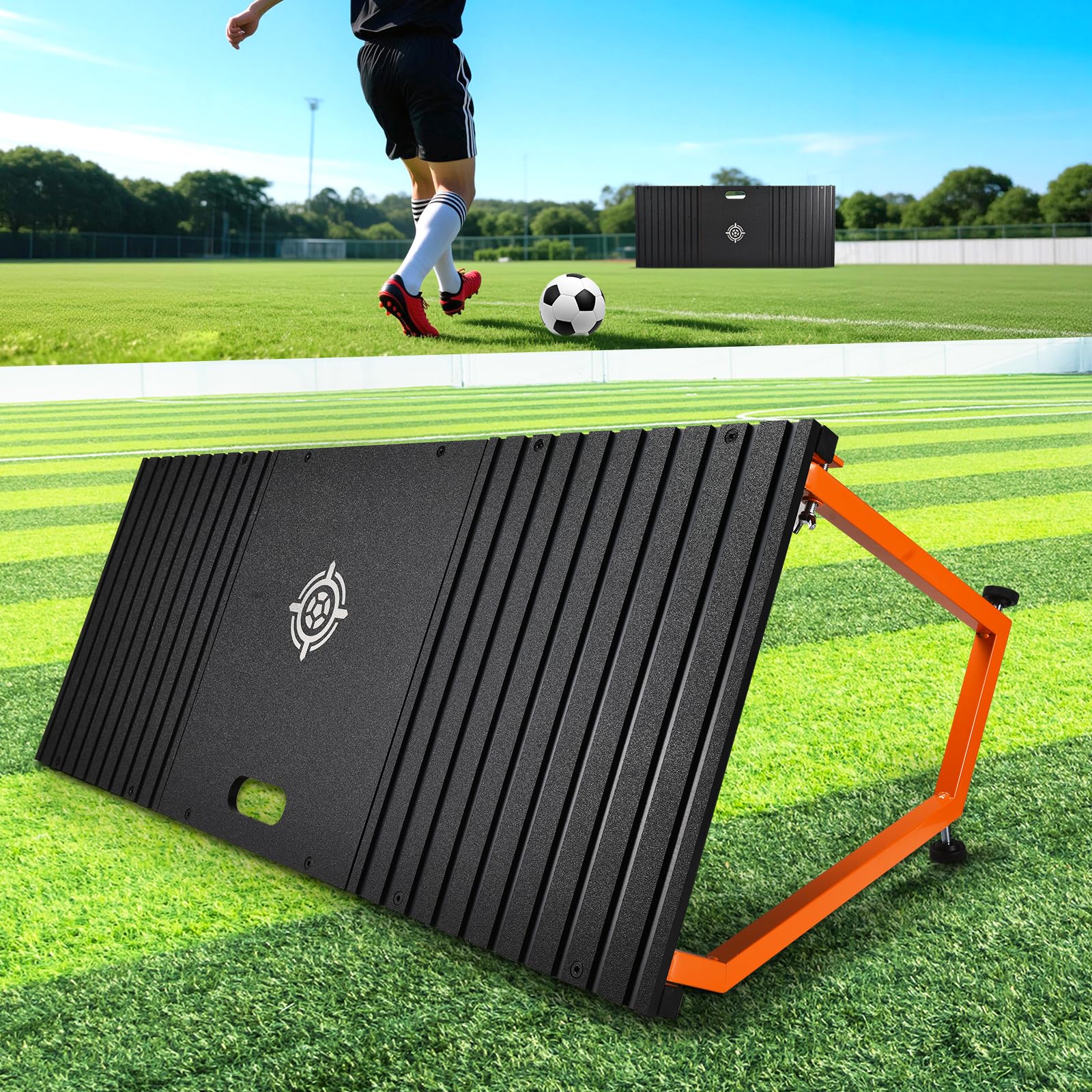 Photo 1 of CAROD Soccer Rebounder Board, 40 X 16 Inch Portable Soccer Training Equipment, Two Rebound Angles, Equipped with Two Sandbags and Two Ground Stakes, Suitable for Soccer Passing and Shooting Drills