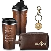 Roshtia 3 Pcs Christian Gifts for Men 20 oz Stainless Steel Tumbler with Lid and Straw Leather Toiletry Bag Inspirational Keychain Religious Gifts for Dad Husband Coworker