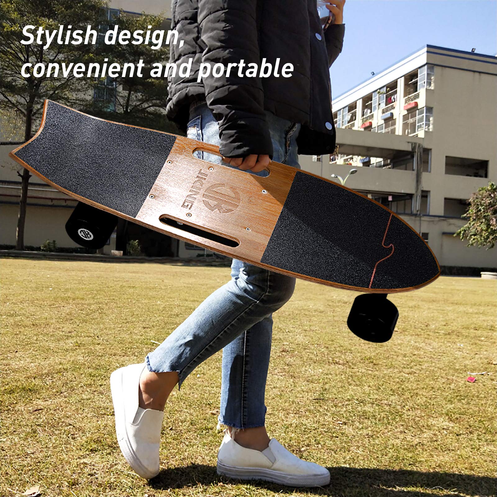 JKING Electric Skateboard Electric Longboard with Remote Control Electric Skateboard,700W Hub-Motor,16.7 MPH Top Speed,8.2 Miles Range,3 Speeds Adjustment