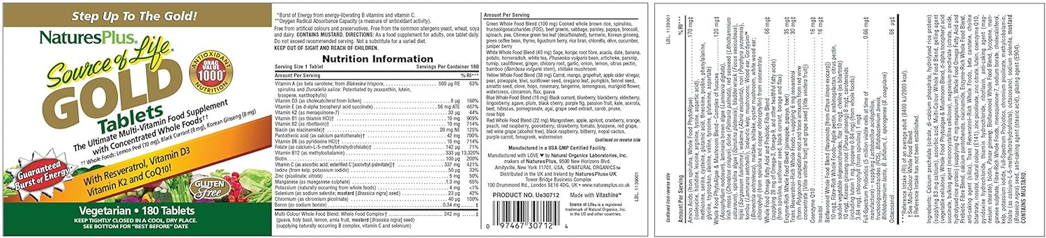 NaturesPlus Source of Life Gold Tablets, Whole Food Multivitamin for Men and Women Energy Booster, Immune Support, Vegetarian - Image 3