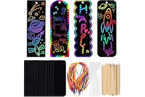 HONGLIANG 48 Sets Magic Color Scratch Bookmarks Kit,4 Styles Rainbow Scratch Paper Art,DIY Party Favors,Crafts with Scratching Tools & Ribbons
