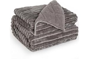 UINIU Sherpa Fleece Weighted Blanket with 3D Ribbed Stripes, 15 lbs Soft Flannel Heavy Throw Blanket for Couch Full Size Bed, Heavy Thick Blankets with Ceramic Beads, Great for Deep Sleep, 60" x 80"
