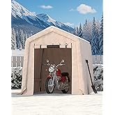  6X6 FT Heavy-Duty Portable Outdoor Storage Shed with Roll-Up Zipper Door & Vent, 240g Waterproof Carport Storage Shelter, UV-Resistant Canopy for Motorcycle, Firewood, Tools -Gray 