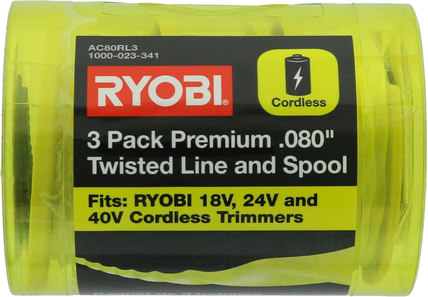Ryobi One PLUS+ AC80RL3 OEM .080 Inch Twisted Line and Spool Replacement for Ryobi 18v, 24v, and 40v Cordless Trimmers (3 Pack) : Garden & Outdoor