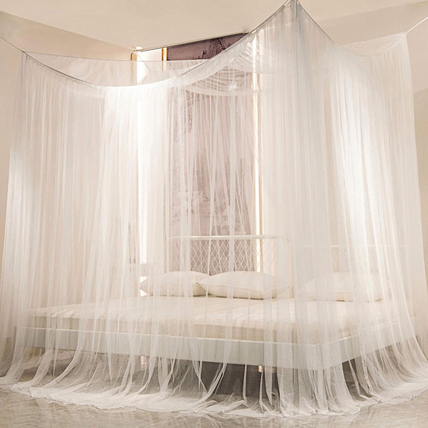 Twinkle Star 4 Corner Post Bed Canopy for Full/Queen/King Size Bed (Elegant Black): Home & Kitchen