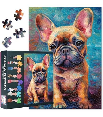 Puzzle De Madera De 1000 Piezas – Retrato De Bulldog Francés – Tamaño 75x50 Cm – Madera De Tilo – Montaje En Pared – Regalo Para Adultos