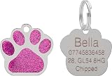 LARRYROO 27mm Glitter Paw Pet Tag Personalised Engraved Pink view 2