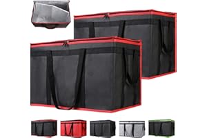 CIVJET 2-Pack Insulated Food Delivery Bag with Hard Bottom, XXX-Large Commercial Food Warmer, Insulated Reusable Grocery Cooler/Hot Bags, Tote Bag for Shopping/Travel/Doordash, Black-Red Edge