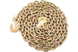 TBAPFS 1/4 Inch x 12 Feet Transport Binder Chain G80 Safey Tow Chain with Grab Hooks 3300 Lbs Safe Work Load for Transporting Towing Tie Down Binding Equipment