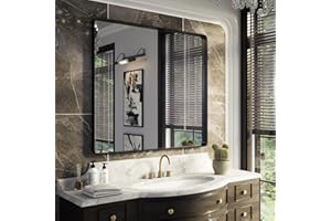 ISKM Black Bathroom Mirror for Wall 40" x 36" Matte Black Framed Vanity Mirror, Shatter-Proof, Tempered Glass, Rounded Rectangle Mirror(Horizontal/Vertical)