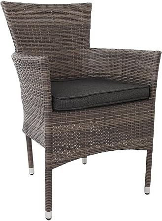 6 Stuck Poly Rattan Gartensessel Stapelstuhl Gartenstuhl Rattanstuhl Rattansessel Rattanstuhle Stapelbar Grau Meliert Kissen Schwarz Rattanmobel Terrassenmobel Balkonmobel Gartenmobel Amazon De Garten