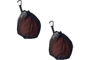 Linjhokbs Two Black Single-Ball Net Bags, Drawstring Football Storage Bag Backpacks with Drawstring Hooks, Suitable for Carry
