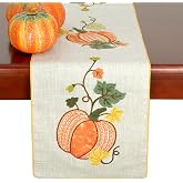 Grelucgo Halloween and Thanksgiving Holiday Table Runners, Fall Autumn Harvest Decorations, Embroidered Pumpkins, Rectangular 14&times;72 Inch
