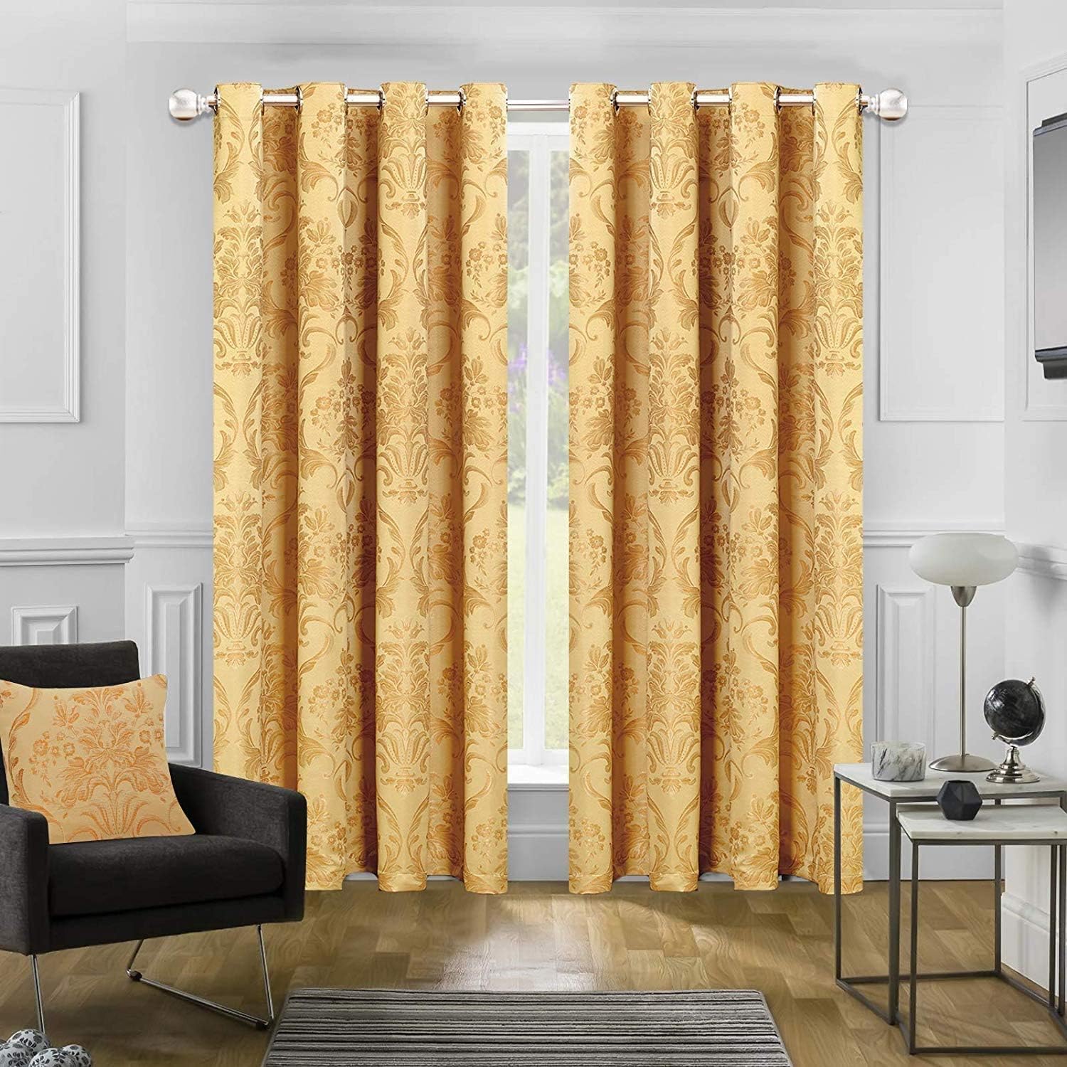 Jacquard Curtains Pair Fully Lined Ring Top Curtain With Free Tie Backs