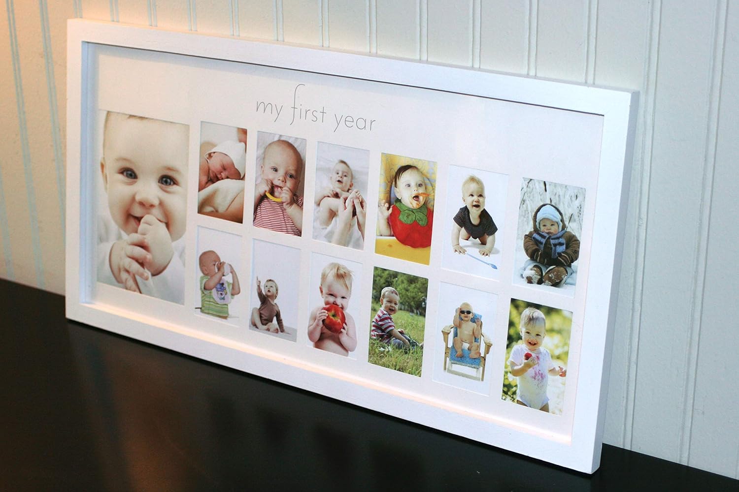 Baby's First Year Frame in Elegant White Natural Wood - My First Year Baby Picture Frame for Photo Memories (White) : Baby
