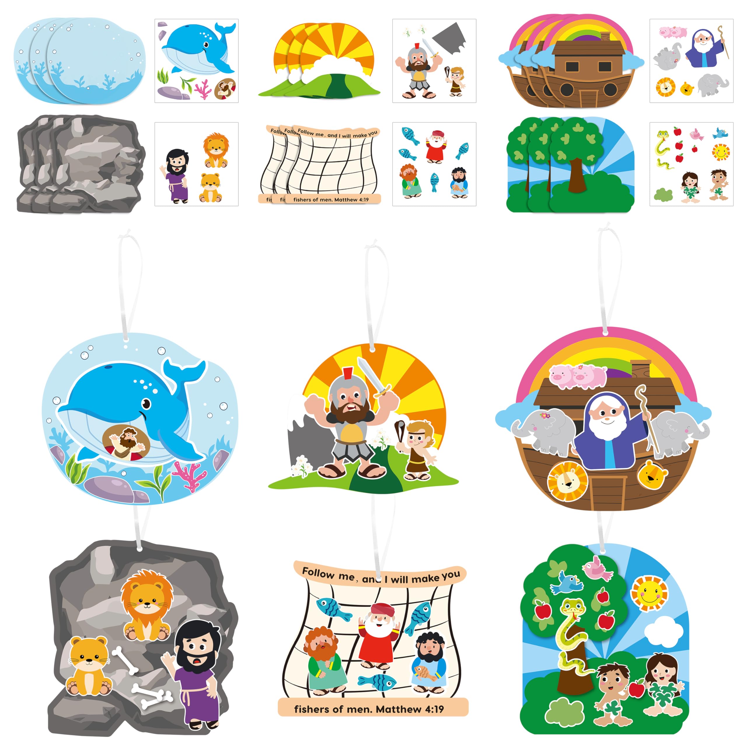 2ooya 36 Set Religious Christian Crafts for Kids Bulk, Jesus Bible Stories Sticker Hanging Ornament Craft Kit, DIY Nativity Scene Decor for Sunday School Christmas Activities Church Party Goodie Gifts