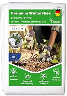 Tamay Wintervlies Premium (1,6 x10m) 17g/m2 Hochwertiges Kälte und Frostschutz Vlies für Pflanzen I Sicheres Winterschutzvlies zum Pflanzen-Überwintern I Atmungsaktives Pflanzenschutz Vlies Winter