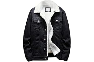 Omoone Men's Lapel Sherpa Fleece Lined Thicken Denim Jean Trucker Jacket Coats