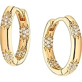 GUEMER Gold Huggie Hoop Earrings 14K Gold Plated Dainty Chunky Thick Hoop Diamond Cubic Zriconia Inlay Sleeper Tiny Delicate Boho Beach Simple Hypoallergenic Jewelry Gift for Her