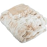 Lavish Home Oversized Ruched Faux Fur Blanket - 60x80-Inch Jacquard Faux Fur Queen-Size Throw for Sofas and Beds - Luxurious Bedding (Beige)