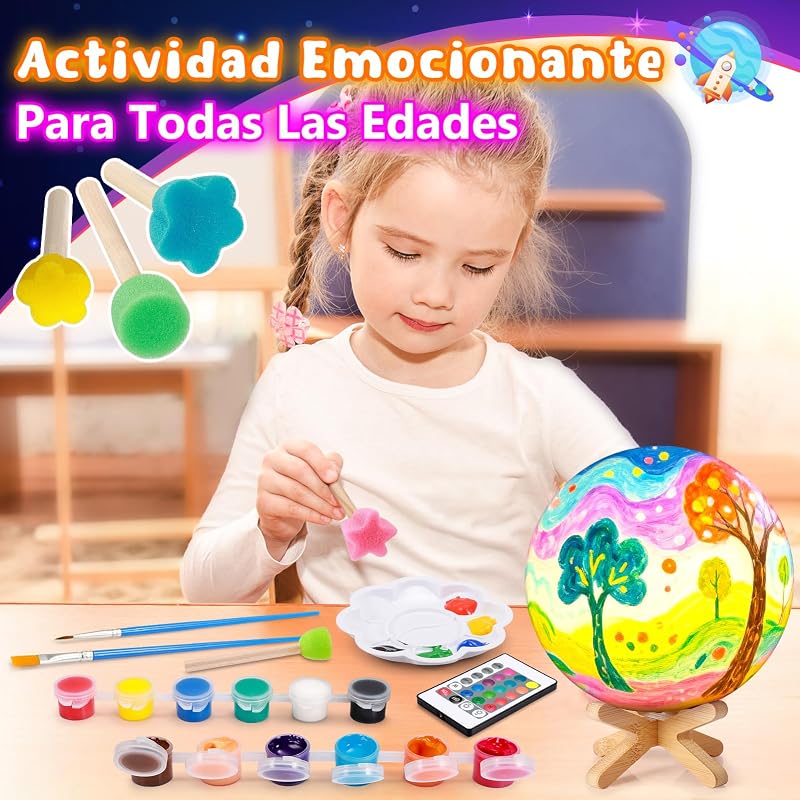 Juego de Manualidades Pintura con lámpara de, Pintura 3D Luz Nocturna, lámpara de Luna DIY, Juego Creativo para niños, Regalo de cumpleaños, Juego de Manualidades para niñas de 6 a 12