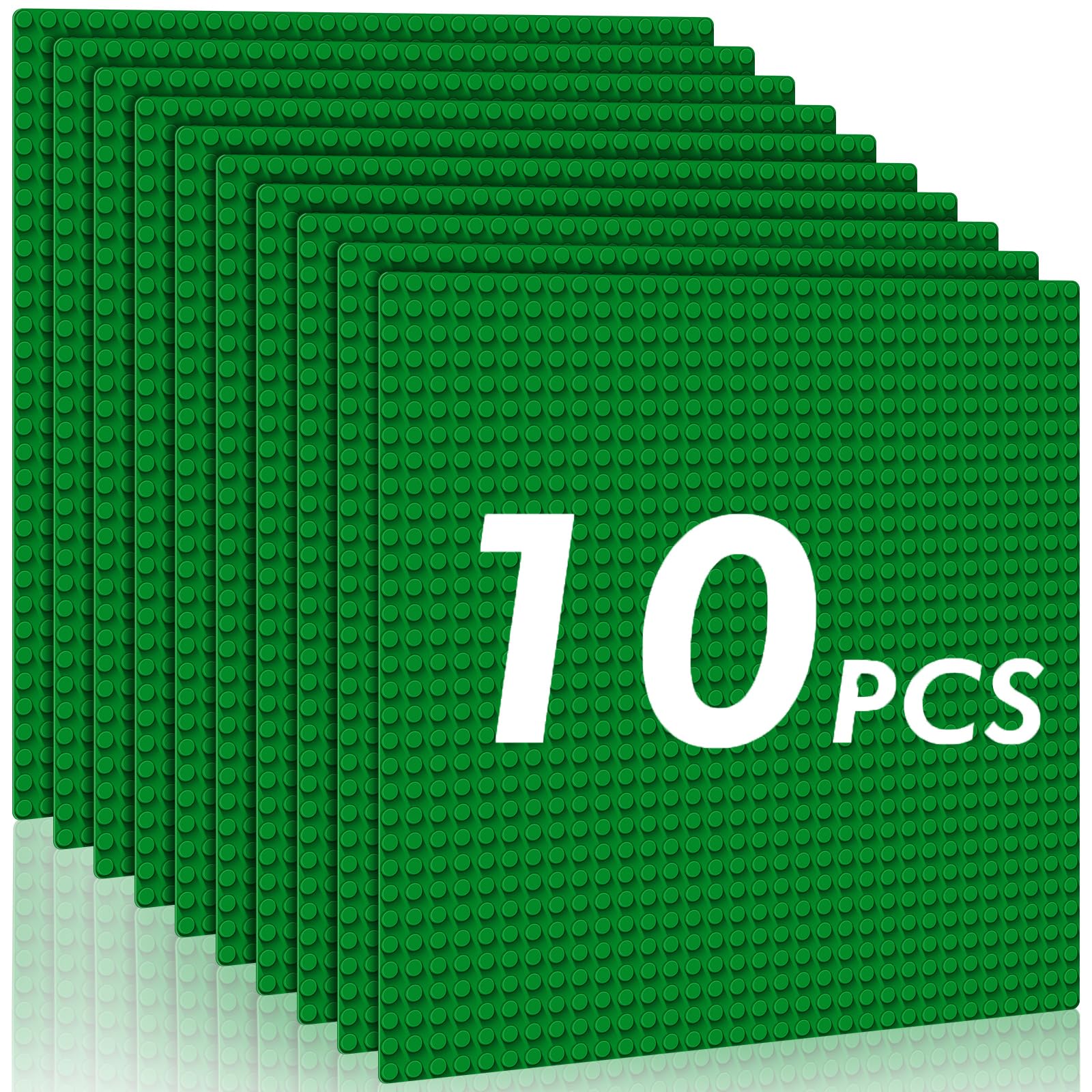 Photo 1 of Pokiiulk Classic Baseplates Building Plates-Pack of 10 Large 10" x 10" Building Bricks,Compatible with All Major Brands,Perfect STEM Gift for Builders Age 3+ (Green)