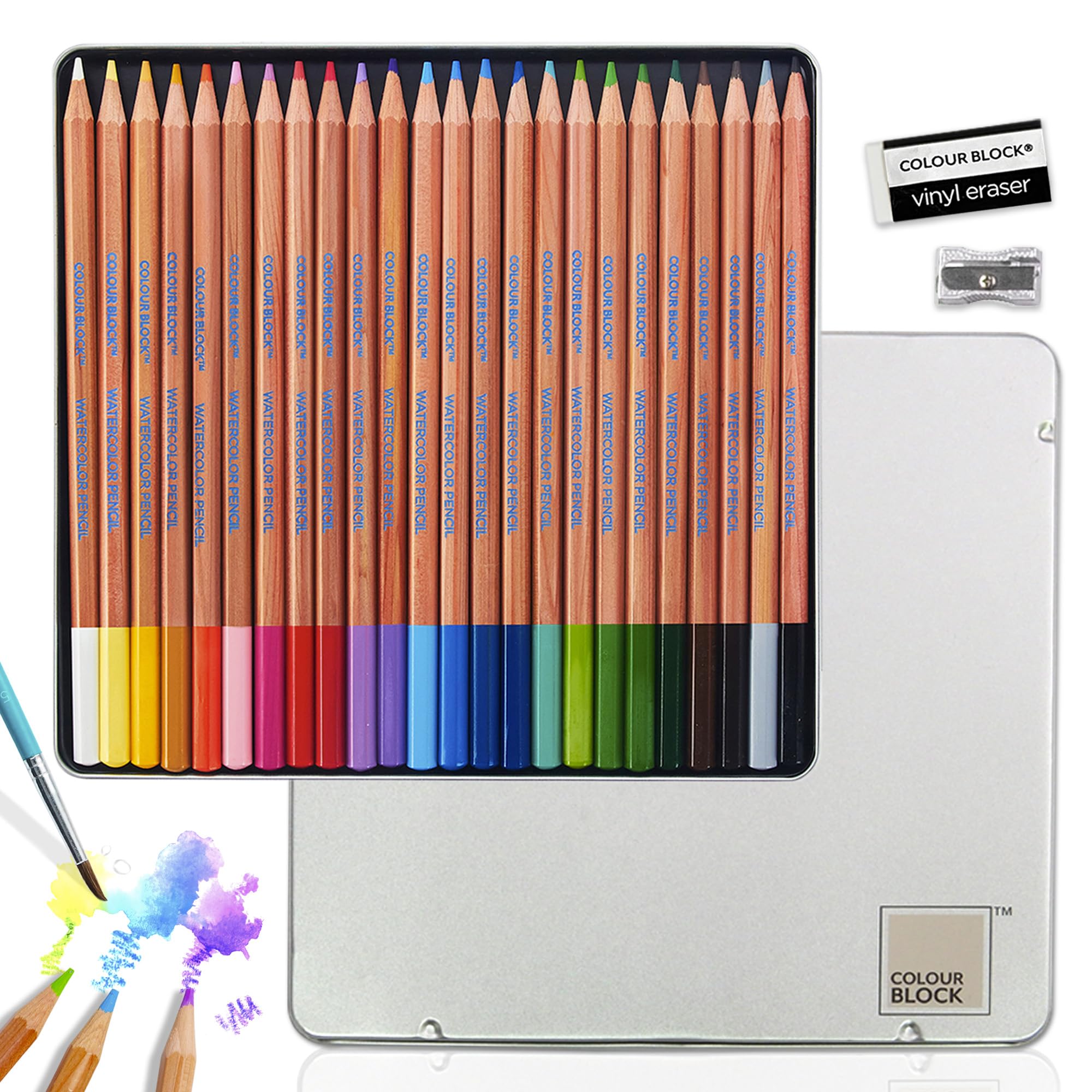 COLOUR BLOCK 24PC Premium Cedar Wood Watercolor Pencil Set with I Ideal pencil kit for Drawing, Sketching, Coloring and Painting travel watercolor pencils
