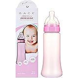 Made in USA aMACEing Zero Leak? Baby Bottle with Anti-Colic Vent and Variable Flow, Leak-Proof 10oz (Pink)