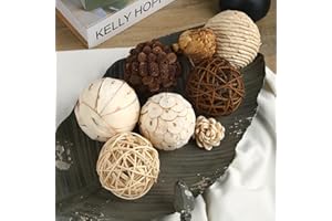 CIR OASES Decorative Bowl & Vase Filler Balls for Home Decor, Set of 6 PCS Natural Tone Rattan Wicker Balls Centerpieces Decoration, Decorative Orbs Vase Bowl Filler for Table Centerpieces