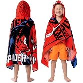 Marvel Spiderman Kids Changing Robe, Hooded Towel Poncho Boys Girls, Avengers Wearable Towel for Swim Surf, Gifts for Kids (Red Spiderman, 6-14 Years)